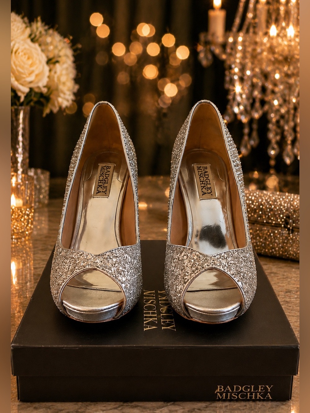 Badgley Mischka Original Kassidy Silver Glitter 6.5 - Picture 3 of 13